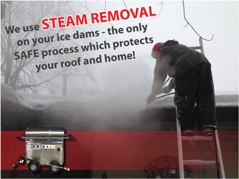 we use steam removal on your ice dams roof to deck ice dam removal